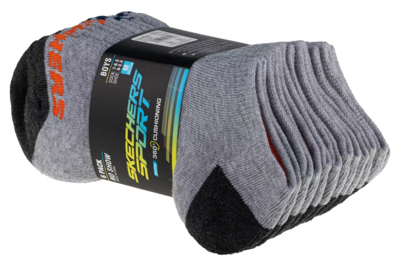 Skechers Boys 6pk No Show Socks S108264-GRY Skechers Boys 6pk No Show Socks S108264-GRY