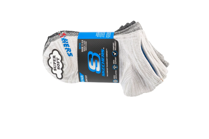 Skechers 6pk Boys No Terry Socks S112222-GRY Skechers 6pk Boys No Terry Socks S112222-GRY