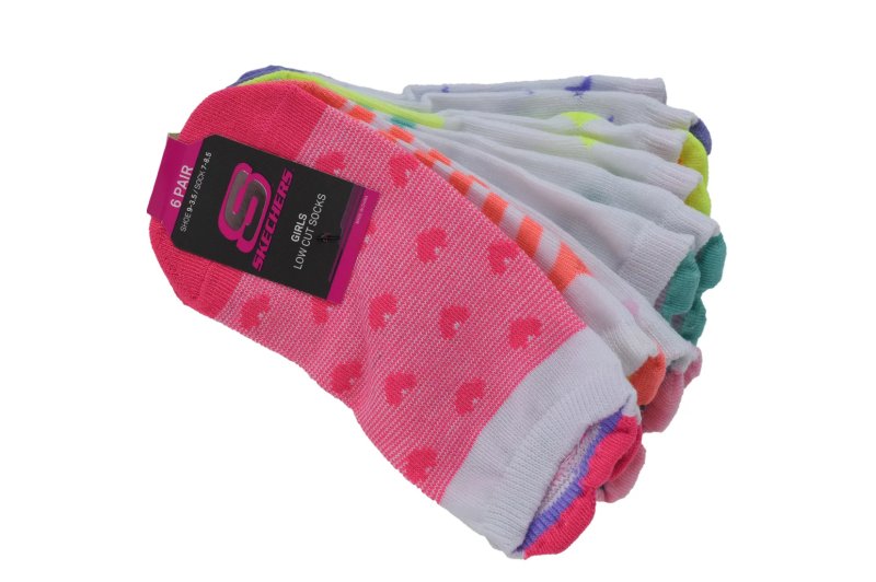 Skechers Girls 6pk3D Heart Low Cut S116502-MULT Skechers Girls 6pk3D Heart Low Cut S116502-MULT
