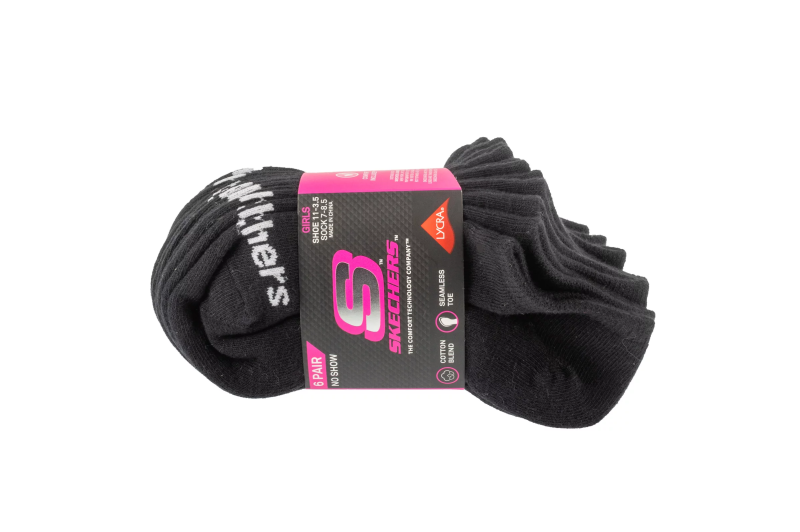 Skechers 6pk Girls Cotton Ns Socks S117880-BLK Skechers 6pk Girls Cotton Ns Socks S117880-BLK
