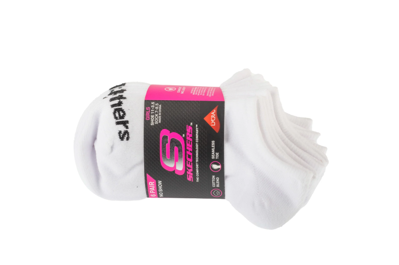 Skechers 6pk Girls Cotton Ns Socks S117880-WHT Skechers 6pk Girls Cotton Ns Socks S117880-WHT