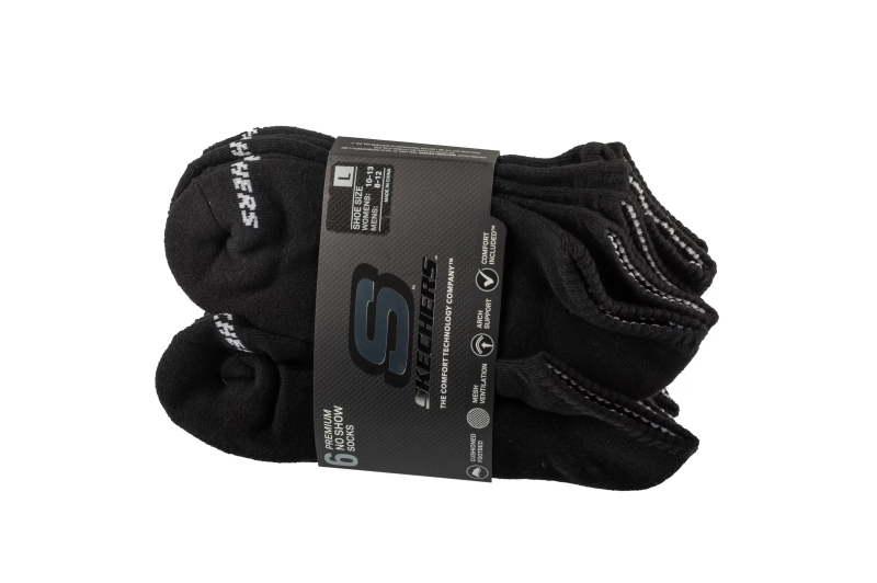 Skechers 6pk Unisex 1/2 Terry Crew Socks S118210-BLK Skechers 6pk Unisex 1/2 Terry Crew Socks S118210-BLK