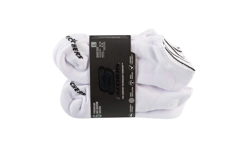 Skechers 6pk Unisex 1/2 Terry Crew Socks S118210-WHT Skechers 6pk Unisex 1/2 Terry Crew Socks S118210-WHT