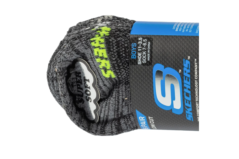 Skechers 6pk Boys No Terry Socks S112222-BLK Skechers 6pk Boys No Terry Socks S112222-BLK