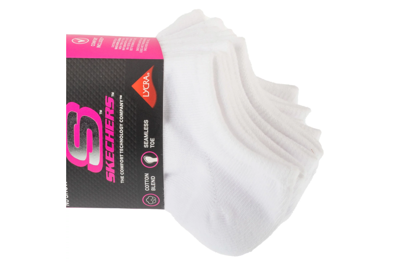 Skechers 6pk Girls Cotton Ns Socks S117880-WHT Skechers 6pk Girls Cotton Ns Socks S117880-WHT