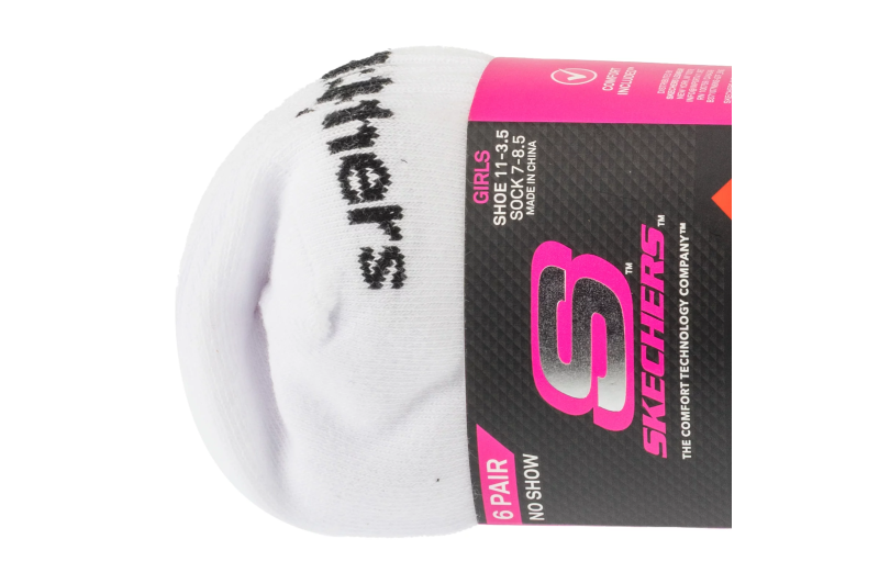 Skechers 6pk Girls Cotton Ns Socks S117880-WHT Skechers 6pk Girls Cotton Ns Socks S117880-WHT