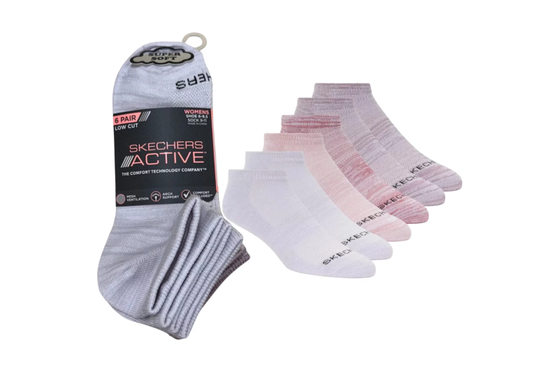 Skechers 6pk Womens Non Terry Low Cut Socks S108498-PNK Skechers 6pk Womens Non Terry Low Cut Socks S108498-PNK